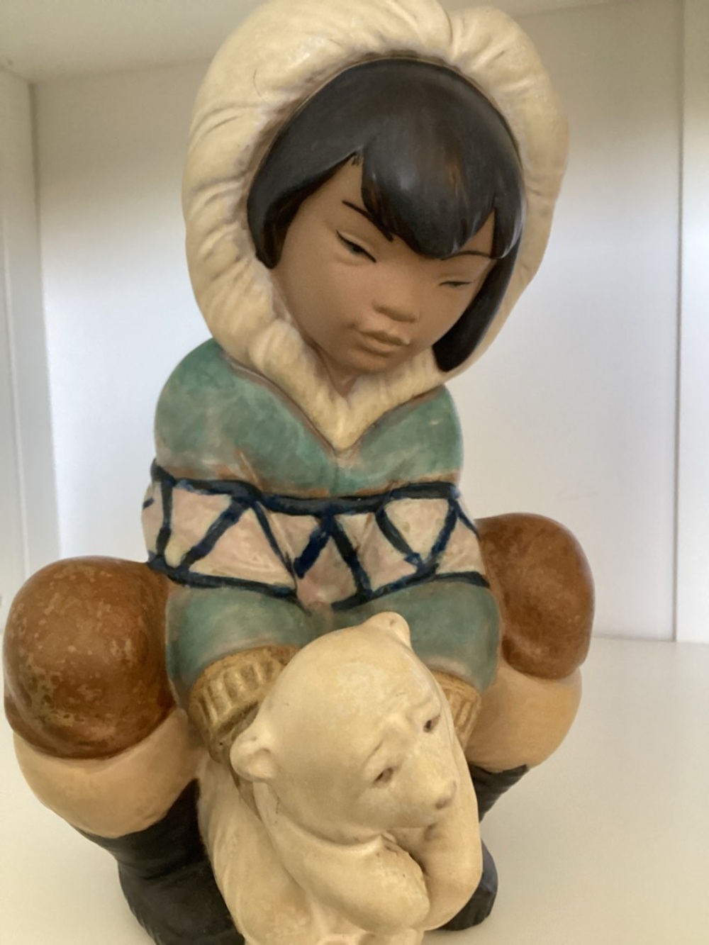 Lladro Ceramic Figurine in Teal, Brown, Cream